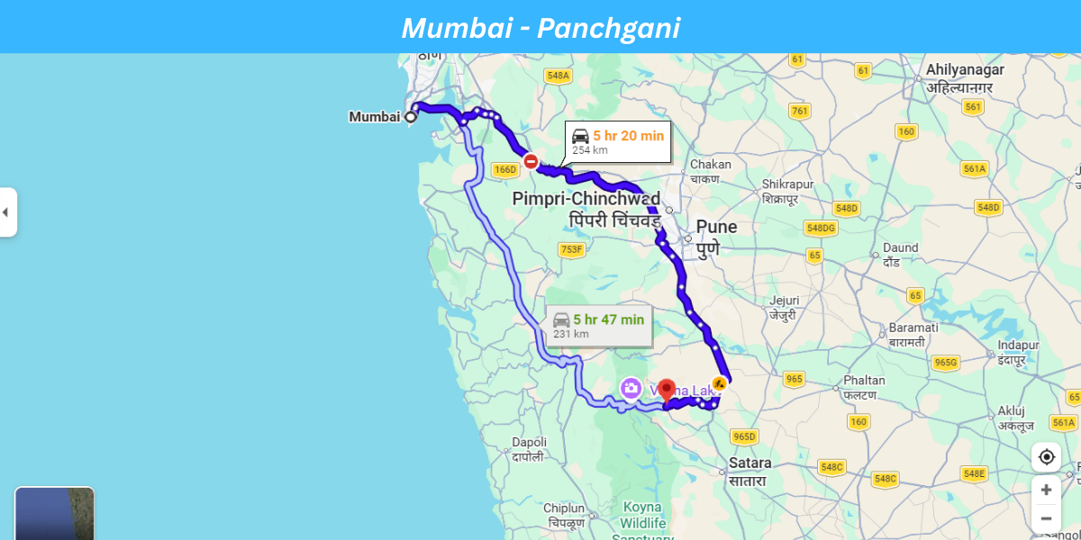 Mumbai to Panchgani Route Map